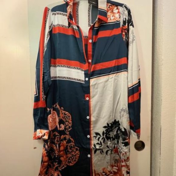 Satin Printed Shirt Dress. - Picture 5 of 5